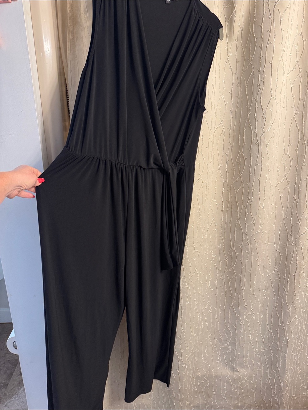 Tahari Black Sleeveless Wrap Jumpsuit with Self-Tie - Picture 4 of 6